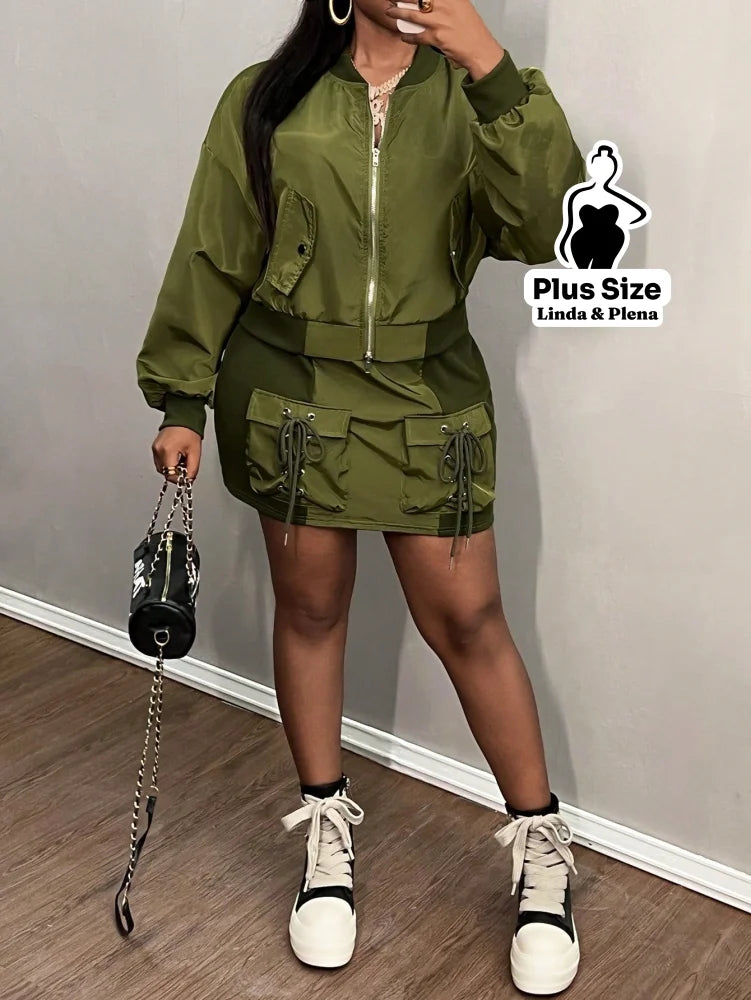 Conjunto Jaqueta Bomber Com Saia Curta Plus Size Conjunto Jaqueta Bomber Com Saia Curta Plus Size