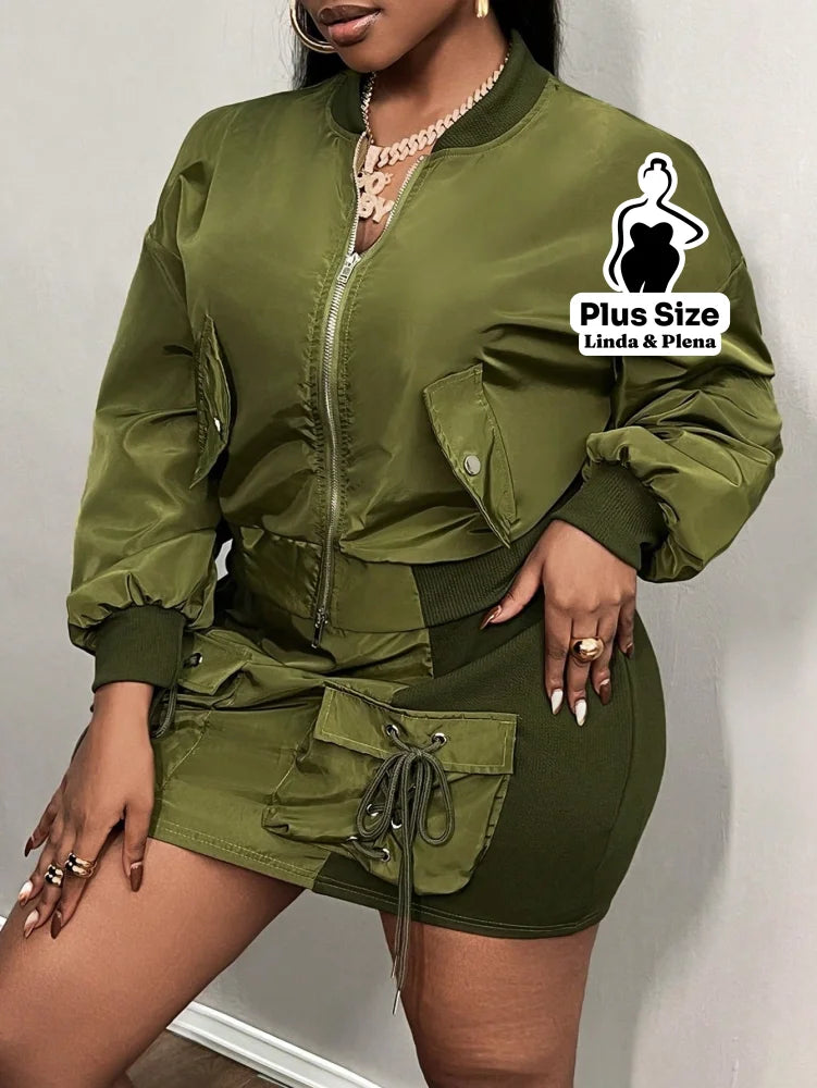 Conjunto Jaqueta Bomber Com Saia Curta Plus Size Conjunto Jaqueta Bomber Com Saia Curta Plus Size