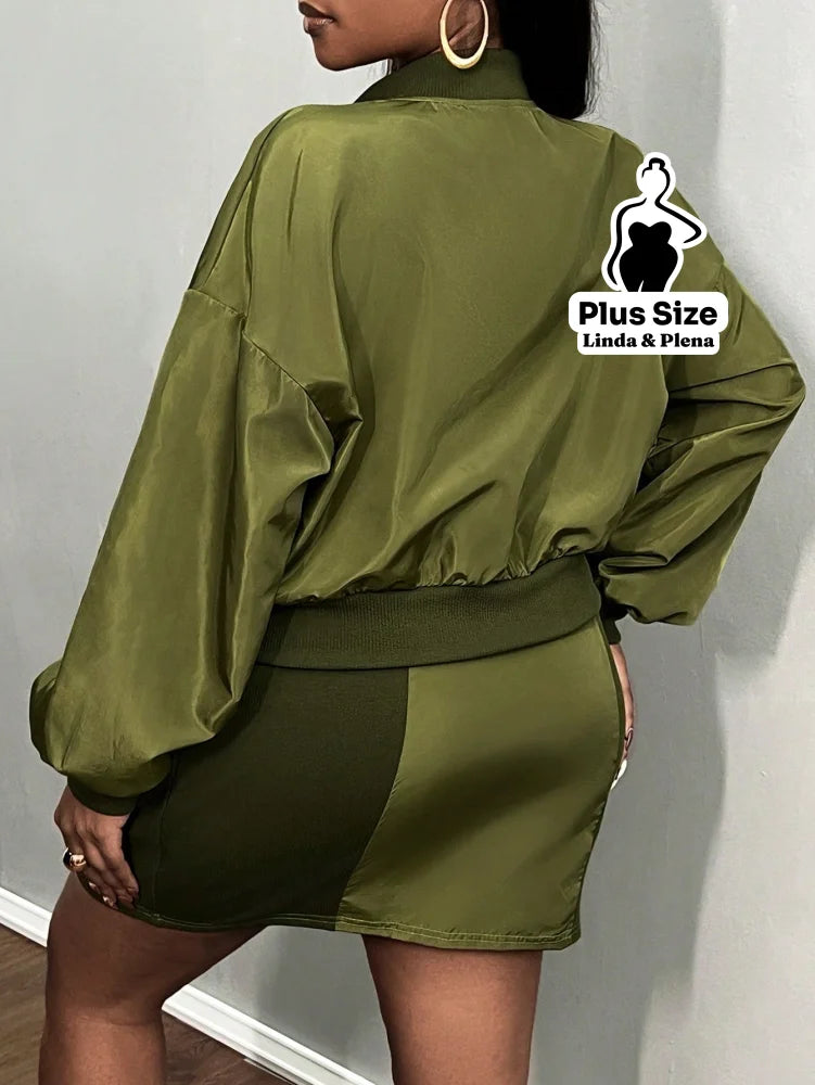 Conjunto Jaqueta Bomber Com Saia Curta Plus Size Conjunto Jaqueta Bomber Com Saia Curta Plus Size