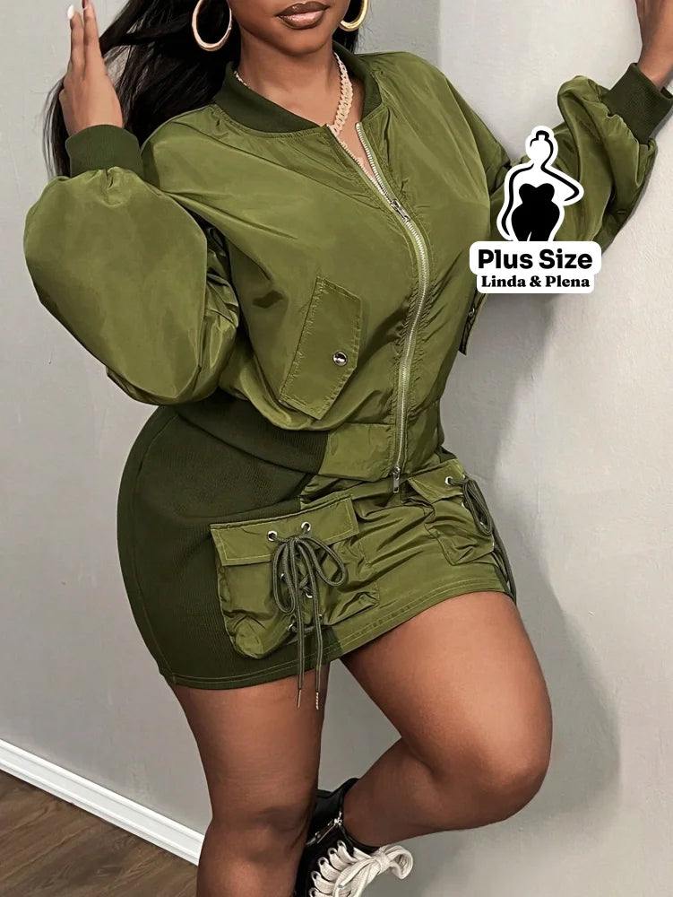Conjunto Jaqueta Bomber Com Saia Curta Plus Size Conjunto Jaqueta Bomber Com Saia Curta Plus Size