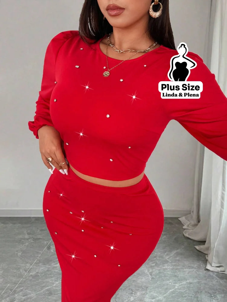 Conjunto Manga Bufante Com Brilhos E Saia Justa Plus Size Conjunto Manga Bufante Com Brilhos E Saia Justa Plus Size