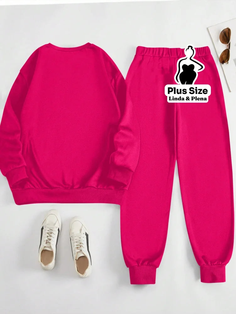 Conjunto Moletom Com Estampa Frontal Plus Size Conjunto Moletom Com Estampa Frontal Plus Size