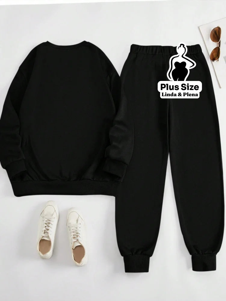 Conjunto Moletom Com Estampa Frontal Plus Size Conjunto Moletom Com Estampa Frontal Plus Size