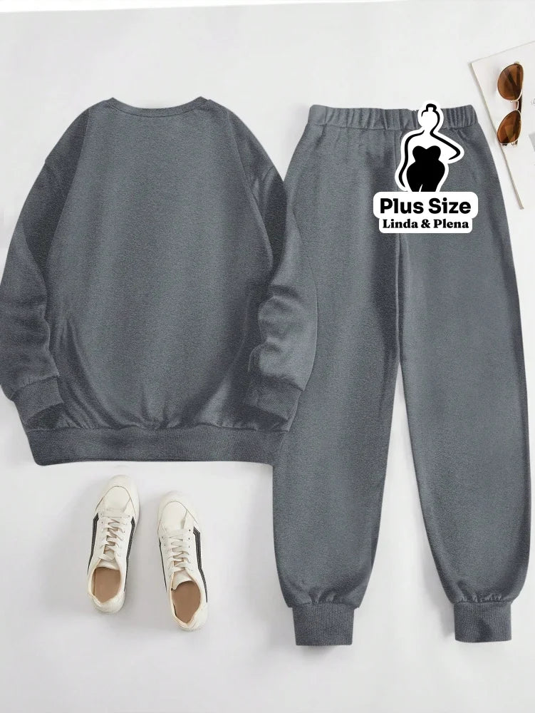 Conjunto Moletom Com Estampa Frontal Plus Size Conjunto Moletom Com Estampa Frontal Plus Size