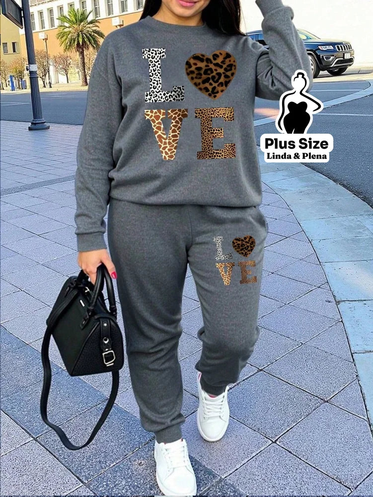 Conjunto Moletom Com Estampa Frontal Plus Size Chumbo / G Conjunto Moletom Com Estampa Frontal Plus Size