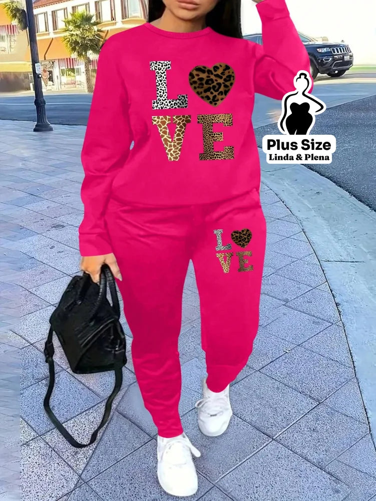 Conjunto Moletom Com Estampa Frontal Plus Size Pink / G Conjunto Moletom Com Estampa Frontal Plus Size