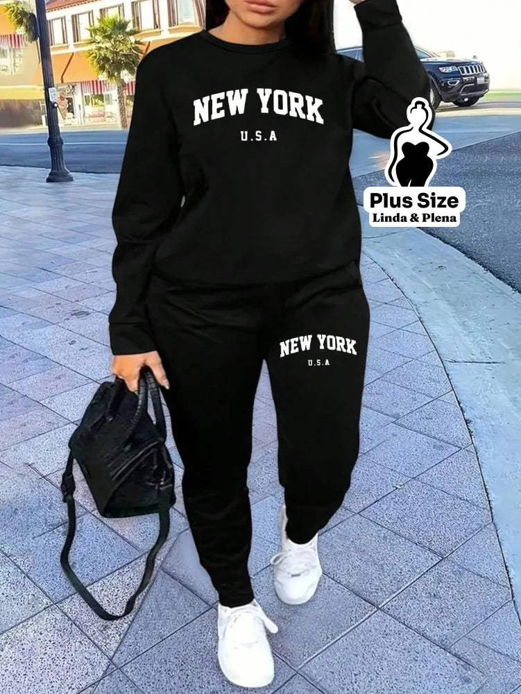 Conjunto Moletom Com Estampa Frontal Plus Size Preto / G Conjunto Moletom Com Estampa Frontal Plus Size