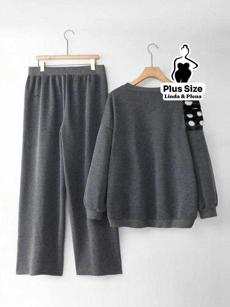 Conjunto Moletom Com Laço Poá No Ombro Plus Size Conjunto Moletom Com Laço Poá No Ombro Plus Size