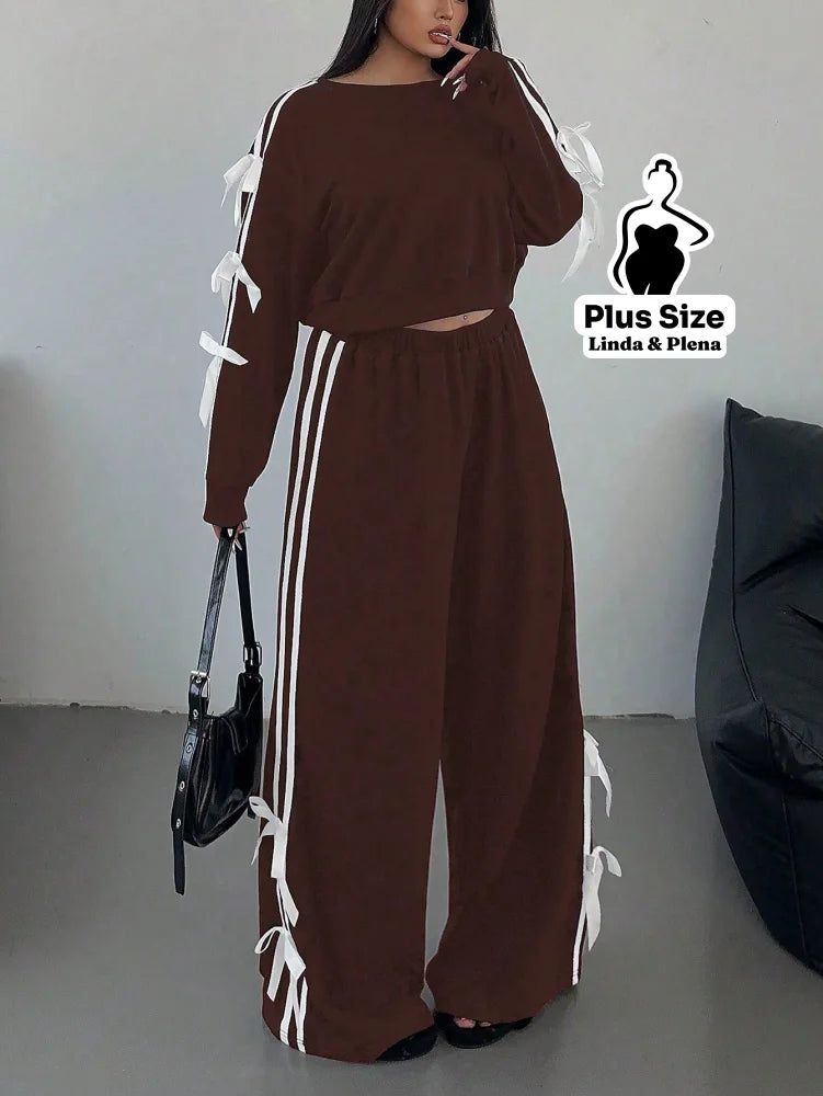 Conjunto Moletom Detalhes Com Faixa Laterais Plus Size Conjunto Moletom Detalhes Com Faixa Laterais Plus Size