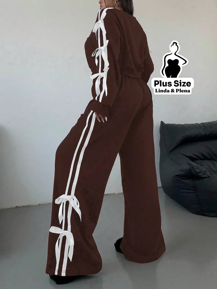 Conjunto Moletom Detalhes Com Faixa Laterais Plus Size Conjunto Moletom Detalhes Com Faixa Laterais Plus Size