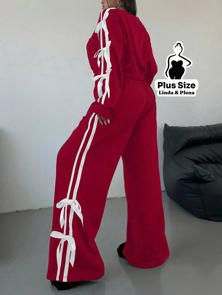 Conjunto Moletom Detalhes Com Faixa Laterais Plus Size Conjunto Moletom Detalhes Com Faixa Laterais Plus Size