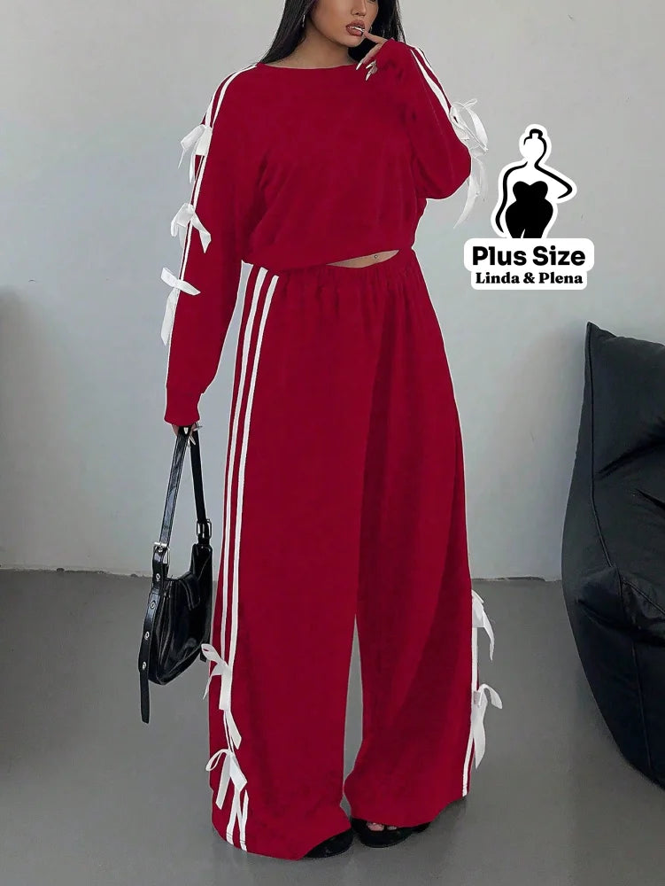 Conjunto Moletom Detalhes Com Faixa Laterais Plus Size Conjunto Moletom Detalhes Com Faixa Laterais Plus Size