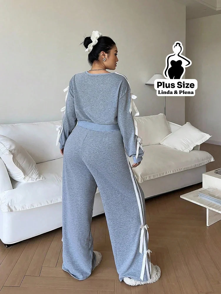 Conjunto Moletom Detalhes Com Faixa Laterais Plus Size Conjunto Moletom Detalhes Com Faixa Laterais Plus Size