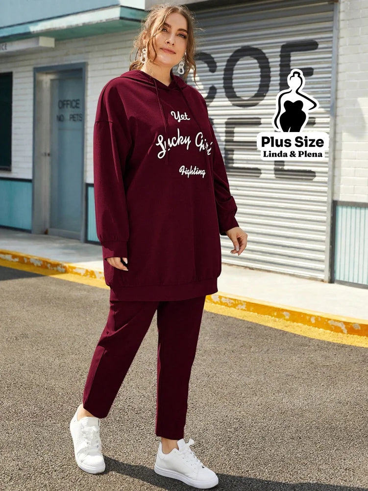 Conjunto Moletom Estampado Com Capuz E Calça Plus Size Conjunto Moletom Estampado Com Capuz E Calça Plus Size