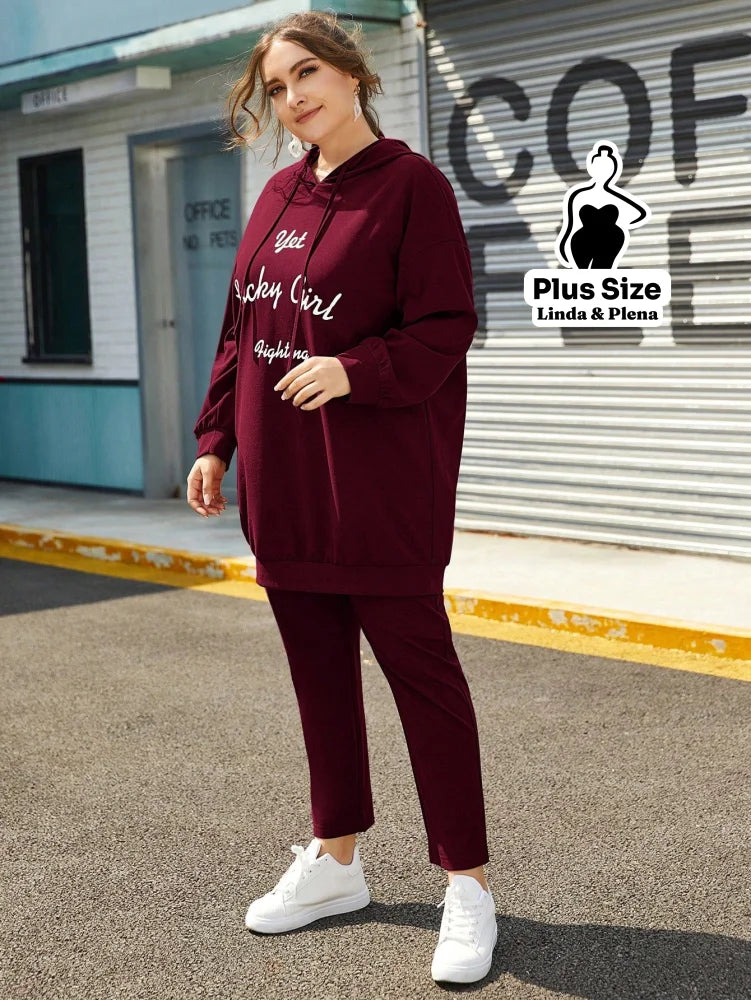 Conjunto Moletom Estampado Com Capuz E Calça Plus Size Conjunto Moletom Estampado Com Capuz E Calça Plus Size