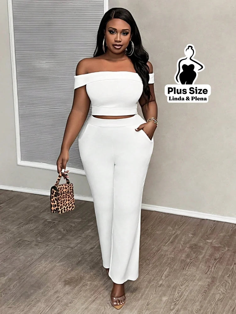 Conjunto Ombro A Ombro Com Calça Flare Plus Size Conjunto Ombro A Ombro Com Calça Flare Plus Size