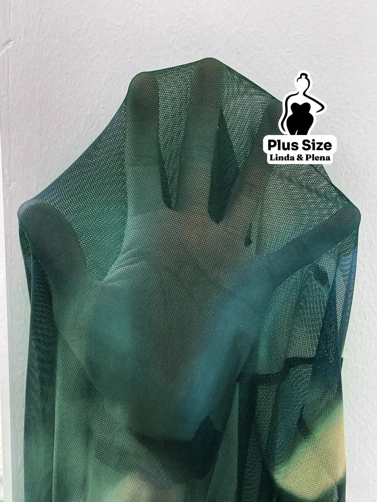 Conjunto Ombro Único Estampado Com Calça Transparente Plus Size Conjunto Ombro Único Estampado Com Calça Transparente