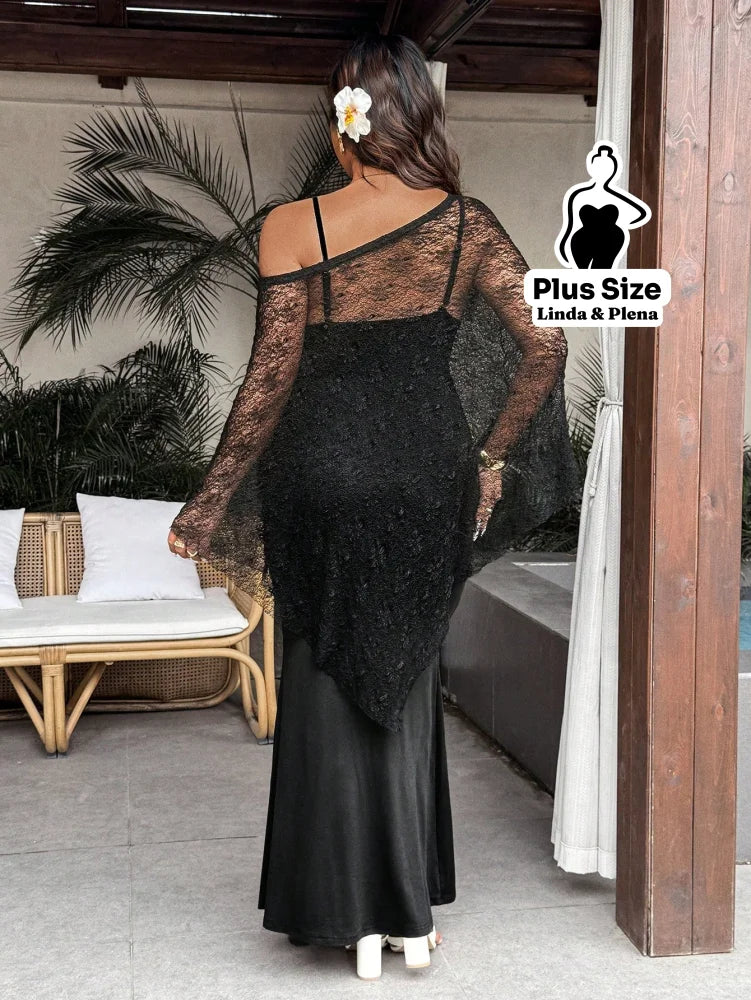 Conjunto Ombro Vazado Com Renda Nobre E Saia Longa Plus Size Conjunto Ombro Vazado Com Renda Nobre E Saia Longa Plus