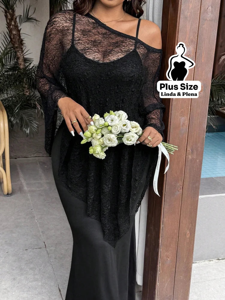 Conjunto Ombro Vazado Com Renda Nobre E Saia Longa Plus Size Conjunto Ombro Vazado Com Renda Nobre E Saia Longa Plus