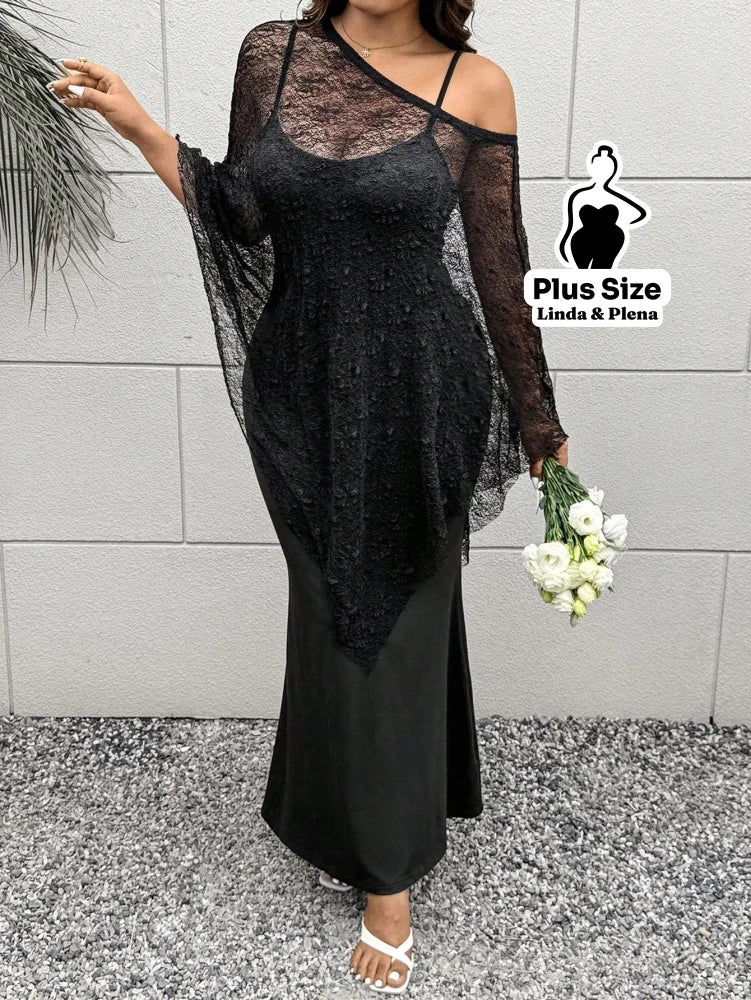 Conjunto Ombro Vazado Com Renda Nobre E Saia Longa Plus Size G Conjunto Ombro Vazado Com Renda Nobre E Saia Longa Plus