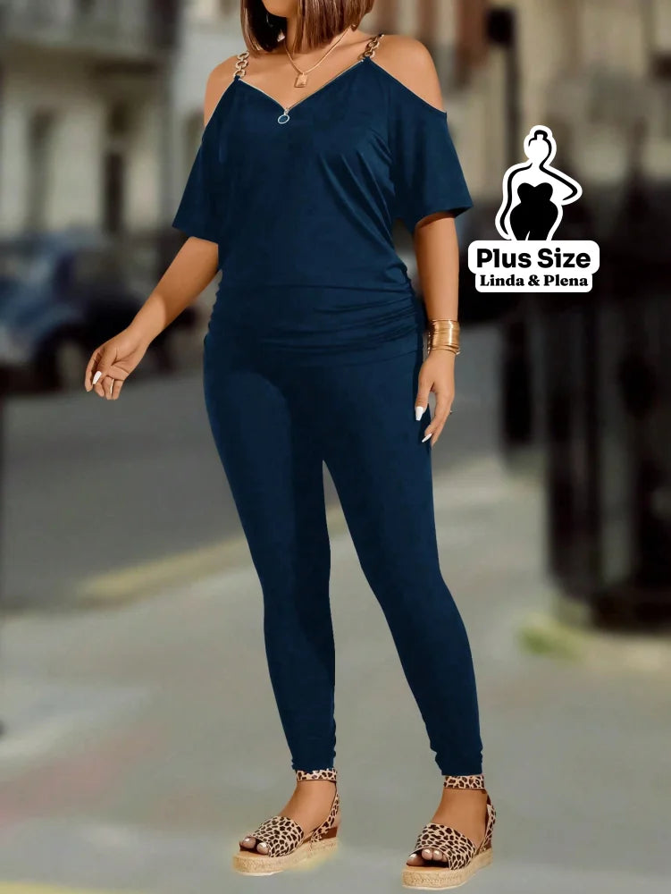 Conjunto Ombro Vazado com Zíper Decorativo Plus Size Conjunto Ombro Vazado com Zíper Decorativo Plus Size