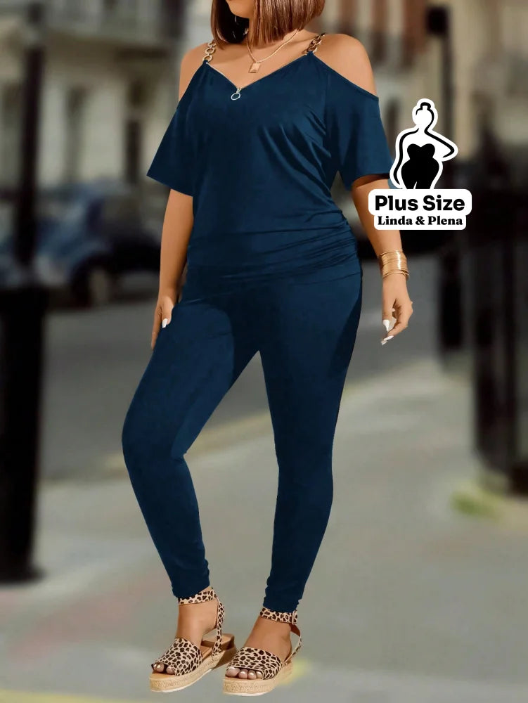 Conjunto Ombro Vazado com Zíper Decorativo Plus Size Conjunto Ombro Vazado com Zíper Decorativo Plus Size