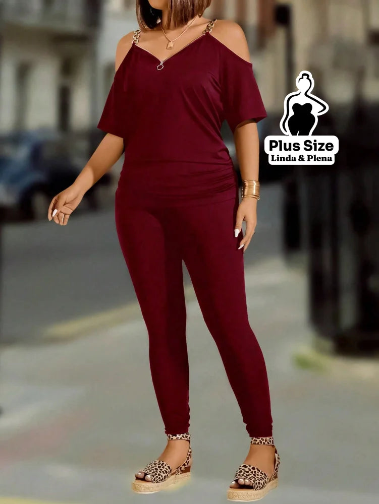 Conjunto Ombro Vazado com Zíper Decorativo Plus Size Conjunto Ombro Vazado com Zíper Decorativo Plus Size
