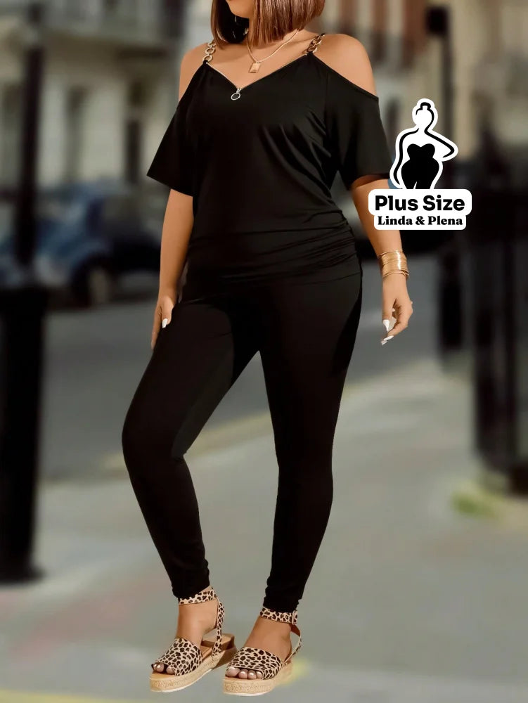 Conjunto Ombro Vazado com Zíper Decorativo Plus Size Conjunto Ombro Vazado com Zíper Decorativo Plus Size