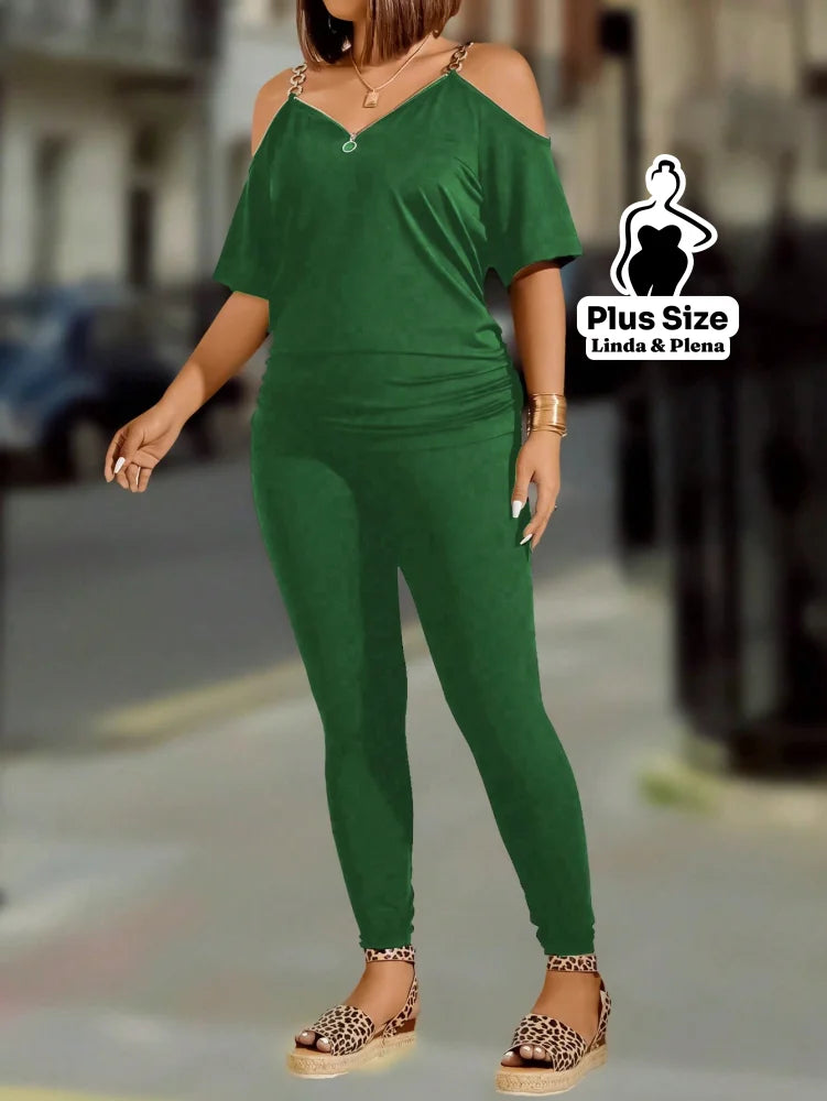 Conjunto Ombro Vazado com Zíper Decorativo Plus Size Conjunto Ombro Vazado com Zíper Decorativo Plus Size