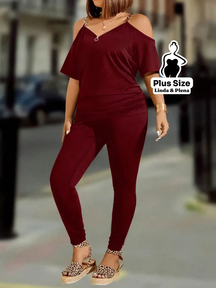 Conjunto Ombro Vazado com Zíper Decorativo Plus Size Conjunto Ombro Vazado com Zíper Decorativo Plus Size