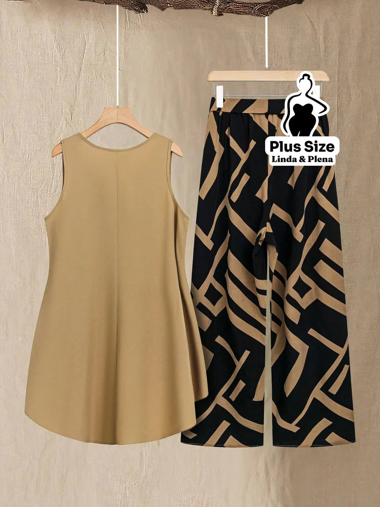 Conjunto Regata Assimétrica com Calça Estampada Plus Size Conjunto Regata Assimétrica com Calça Estampada Plus Size