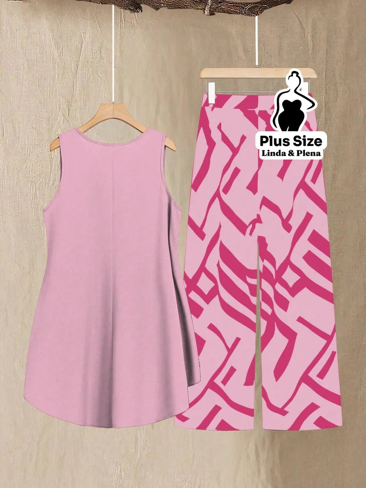 Conjunto Regata Assimétrica com Calça Estampada Plus Size Conjunto Regata Assimétrica com Calça Estampada Plus Size