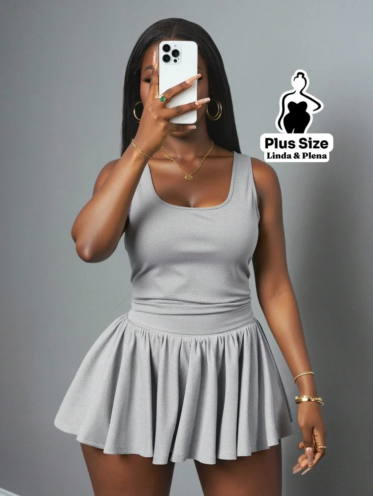 Conjunto Regata Com Saia Curta Rodada Plus Size Conjunto Regata Com Saia Curta Rodada Plus Size