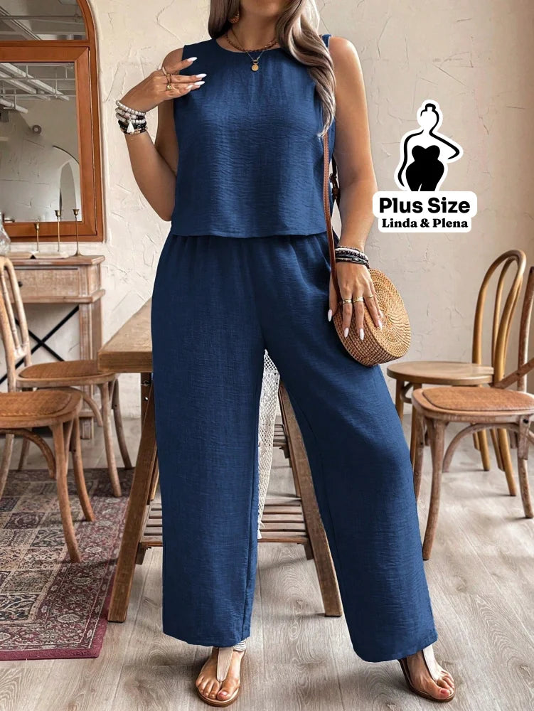 Conjunto Regata Cropped Pantalona Cós Alto Plus Size Conjunto Regata Cropped Pantalona Cós Alto Plus Size