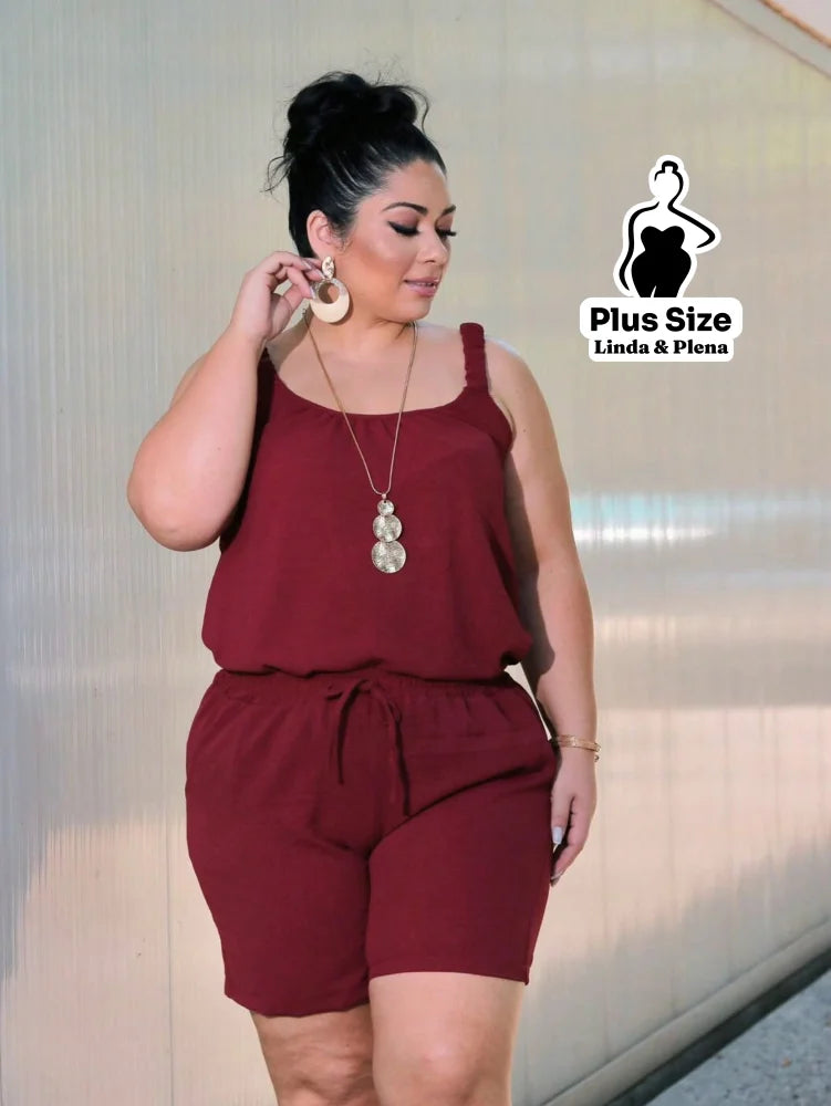 Conjunto Regata Cropped Shorts Cós Ajustável Plus Size Conjunto Regata Cropped Shorts Cós Ajustável Plus Size
