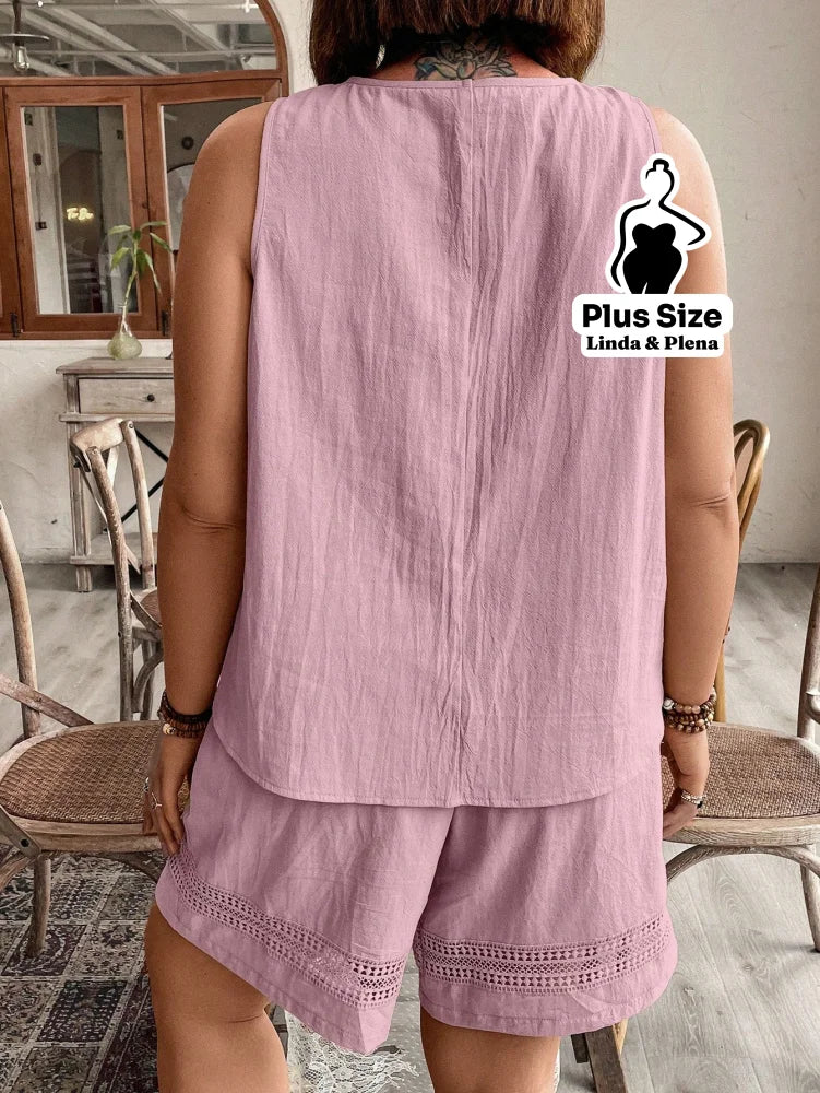 Conjunto Regata Detalhe Renda Shorts Cós Elástico Plus Size Conjunto Regata Detalhe Renda Shorts Cós Elástico Plus Size