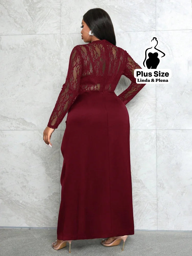 Conjunto Renda Com Saia Longa E Detalhe Cetim Plus Size Conjunto Renda Com Saia Longa E Detalhe Cetim Plus Size
