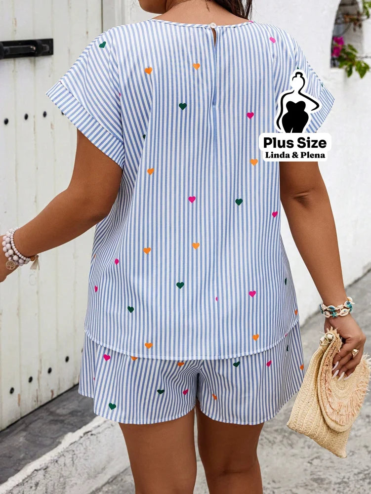 Conjunto Short E Blusa Estampados Em Tecido Leve Plus Size Conjunto Short E Blusa Estampados Em Tecido Leve Plus Size
