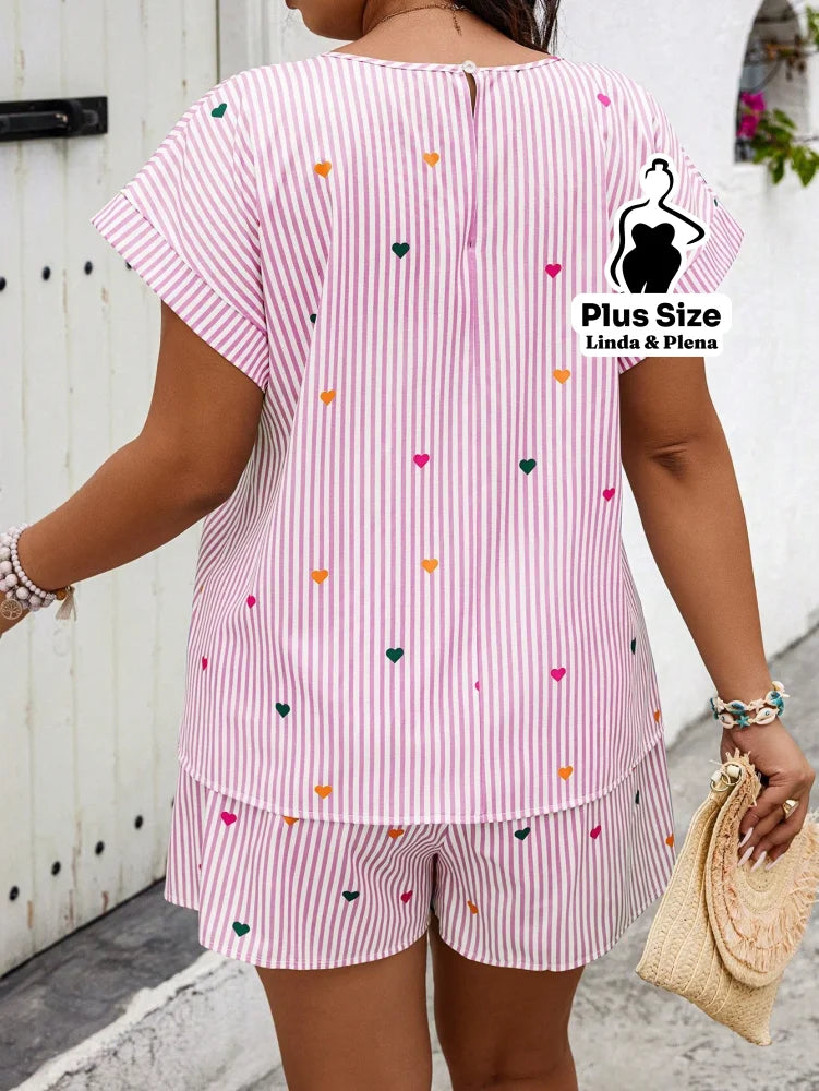Conjunto Short E Blusa Estampados Em Tecido Leve Plus Size Conjunto Short E Blusa Estampados Em Tecido Leve Plus Size