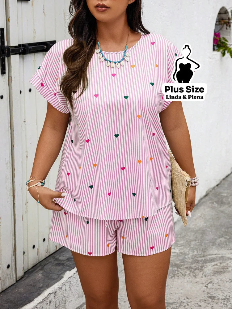 Conjunto Short E Blusa Estampados Em Tecido Leve Plus Size Conjunto Short E Blusa Estampados Em Tecido Leve Plus Size