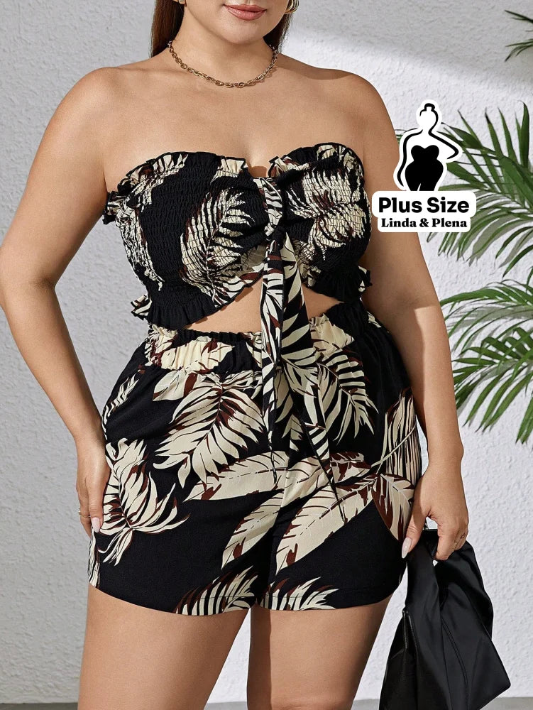 Conjunto Tomara Que Caia Com Estampa Tropical Plus Size Conjunto Tomara Que Caia Com Estampa Tropical Plus Size