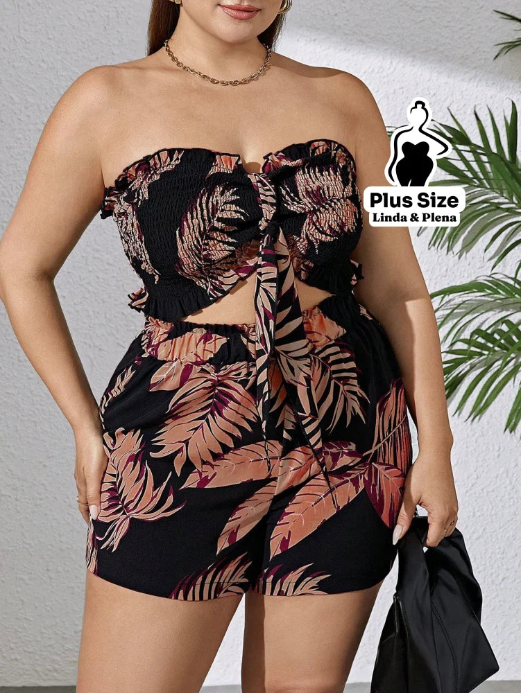 Conjunto Tomara Que Caia Com Estampa Tropical Plus Size Conjunto Tomara Que Caia Com Estampa Tropical Plus Size