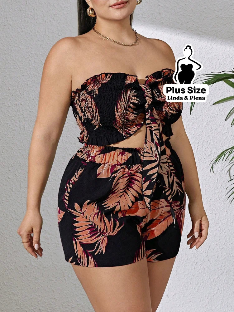 Conjunto Tomara Que Caia Com Estampa Tropical Plus Size Conjunto Tomara Que Caia Com Estampa Tropical Plus Size
