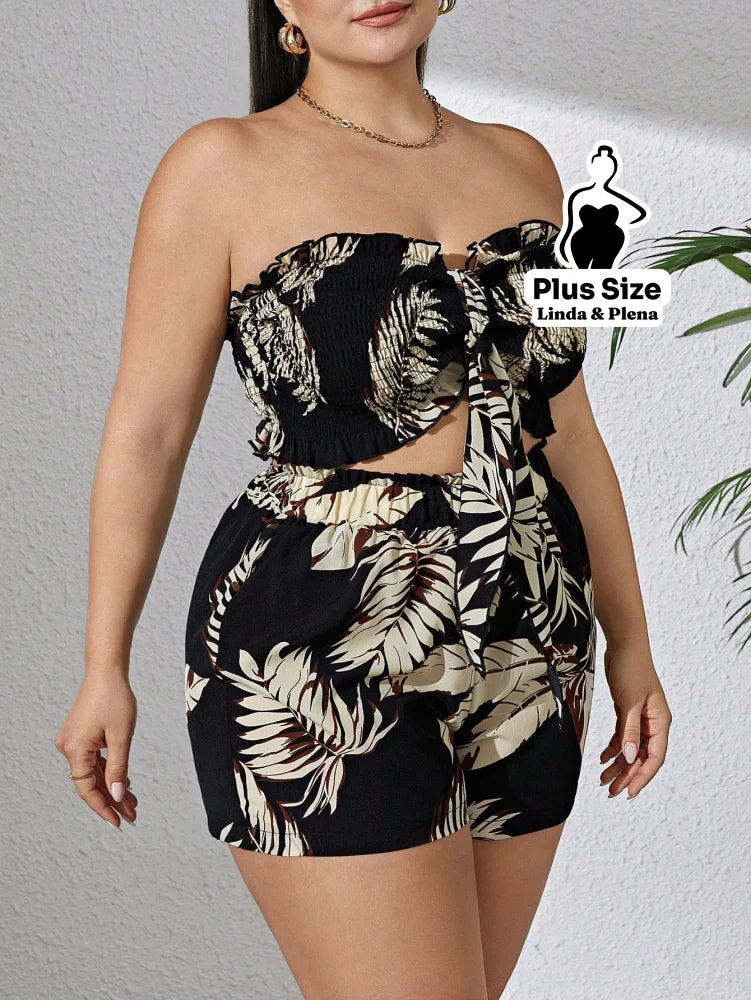 Conjunto Tomara Que Caia Com Estampa Tropical Plus Size Conjunto Tomara Que Caia Com Estampa Tropical Plus Size