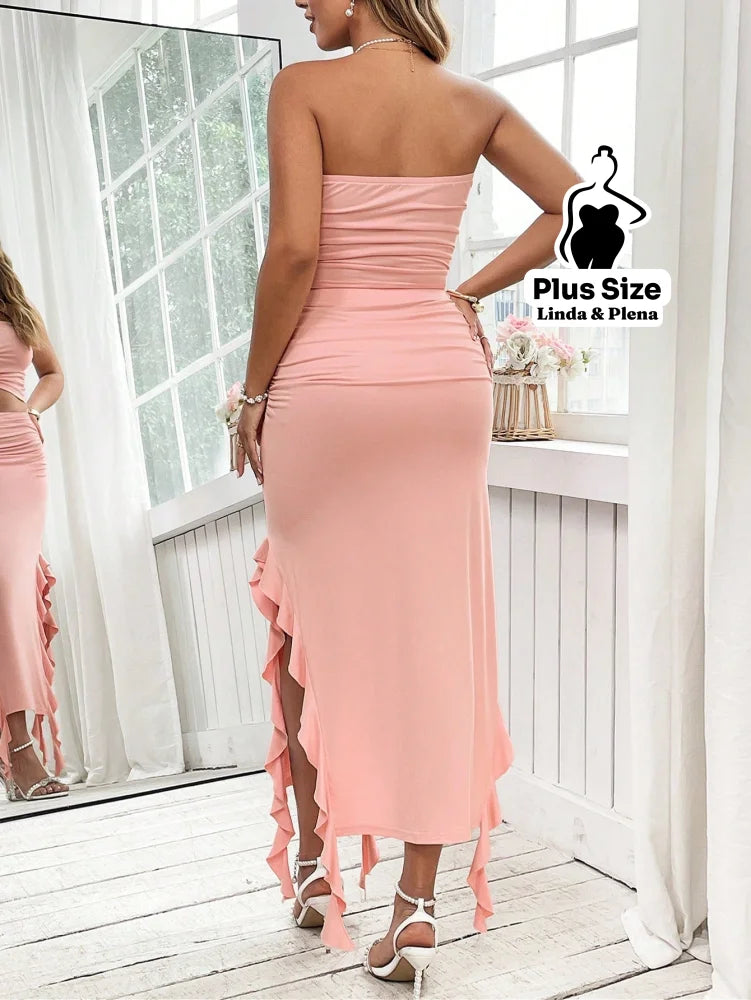Conjunto Tomara Que Caia Com Saia Babados E Fenda Plus Size Conjunto Tomara Que Caia Com Saia Babados E Fenda Plus Size