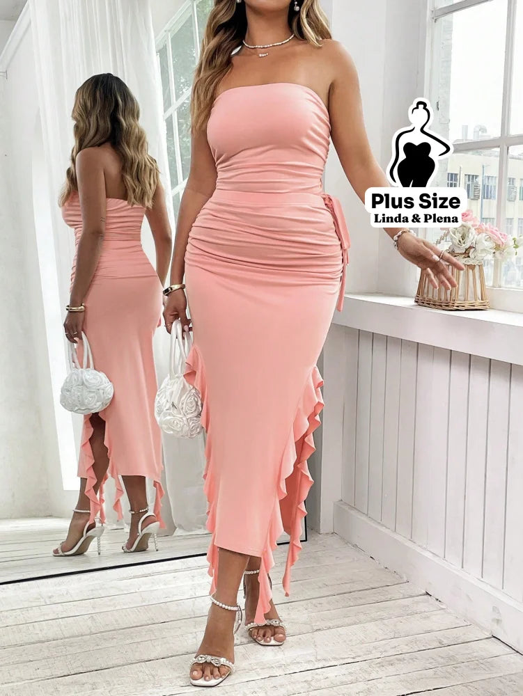 Conjunto Tomara Que Caia Com Saia Babados E Fenda Plus Size Conjunto Tomara Que Caia Com Saia Babados E Fenda Plus Size