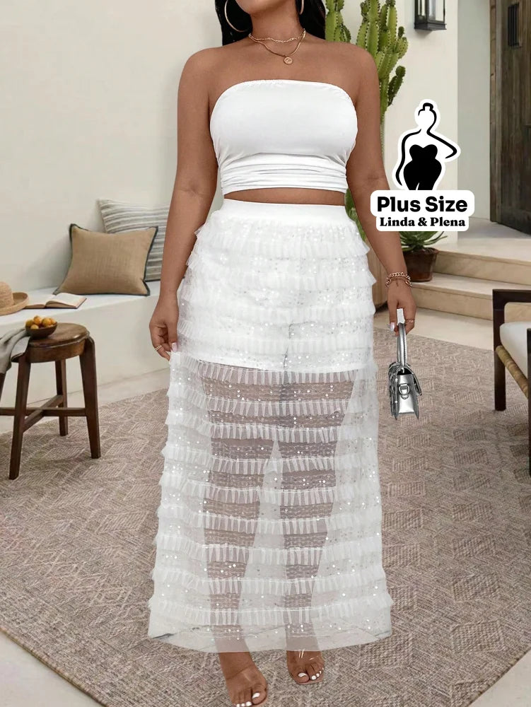 Conjunto Tomara Que Caia Com Saia Transparente Plissada Plus Size Conjunto Tomara Que Caia Com Saia Babados E Fenda