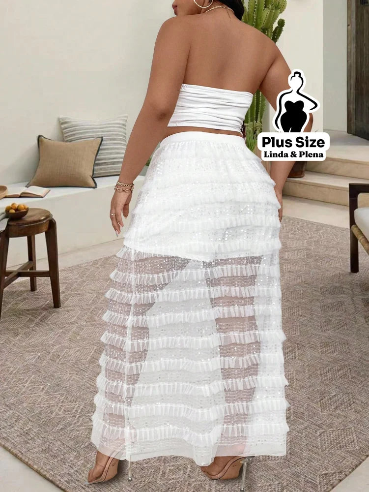 Conjunto Tomara Que Caia Com Saia Transparente Plissada Plus Size Conjunto Tomara Que Caia Com Saia Babados E Fenda