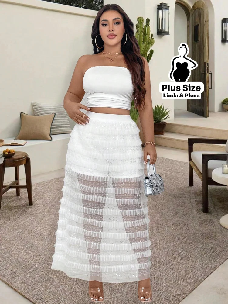 Conjunto Tomara Que Caia Com Saia Transparente Plissada Plus Size G Conjunto Tomara Que Caia Com Saia Babados E Fenda