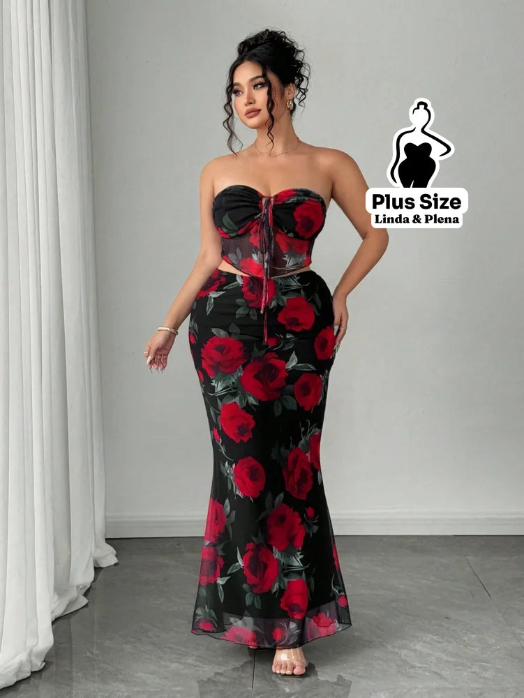 Conjunto Tomara Que Caia Estampado Com Saia Longa Plus Size Conjunto Tomara Que Caia Estampado Com Saia Longa Plus Size
